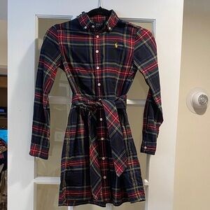 Polo by Ralph Lauren Girls Long Sleeve Plaid Dress - Navy and Red